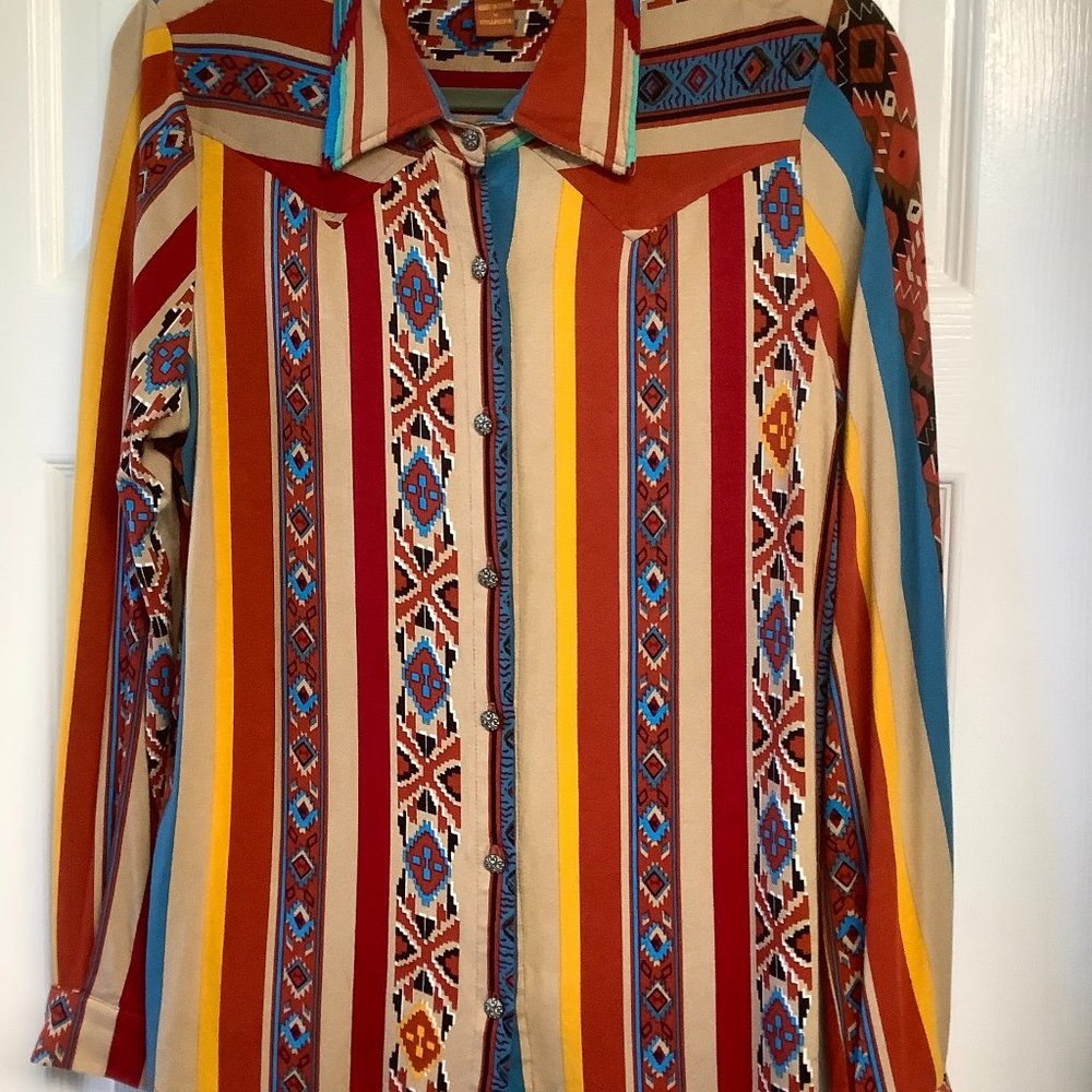 Scully Aztec Western Ethnic Blouse Multi Colored Size Medium